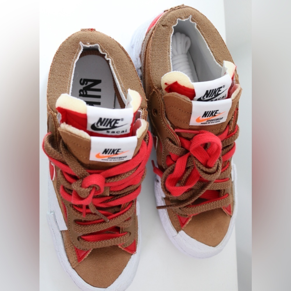 New Nike Blazer Low x Sacai British Tan 2021 Sneakers Size 5.5 - Picture 6 of 10
